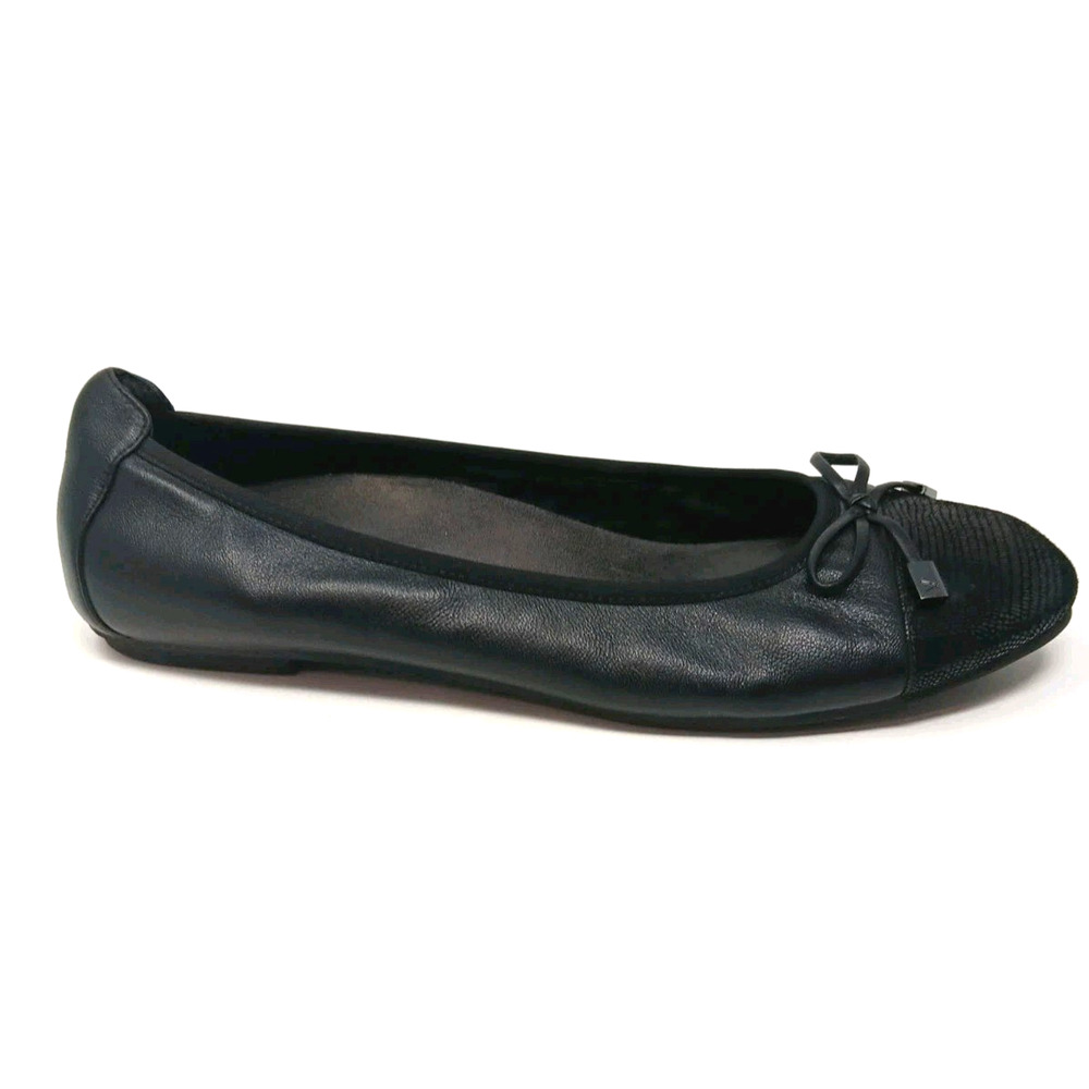 Vionic Minna Black Leather Ballet Flats Bow Cap Toe Women’s Size 11 Medium - Picture 4 of 8
